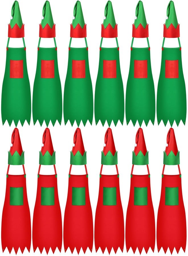 Chuarry 24 Pcs Christmas Elf Apron and Hat Set Christmas Elf Kits Xmas Elf Costume Outfits for Women Party Costume Supplies Accessories (Elf Apron and Hat Set) - Image 1