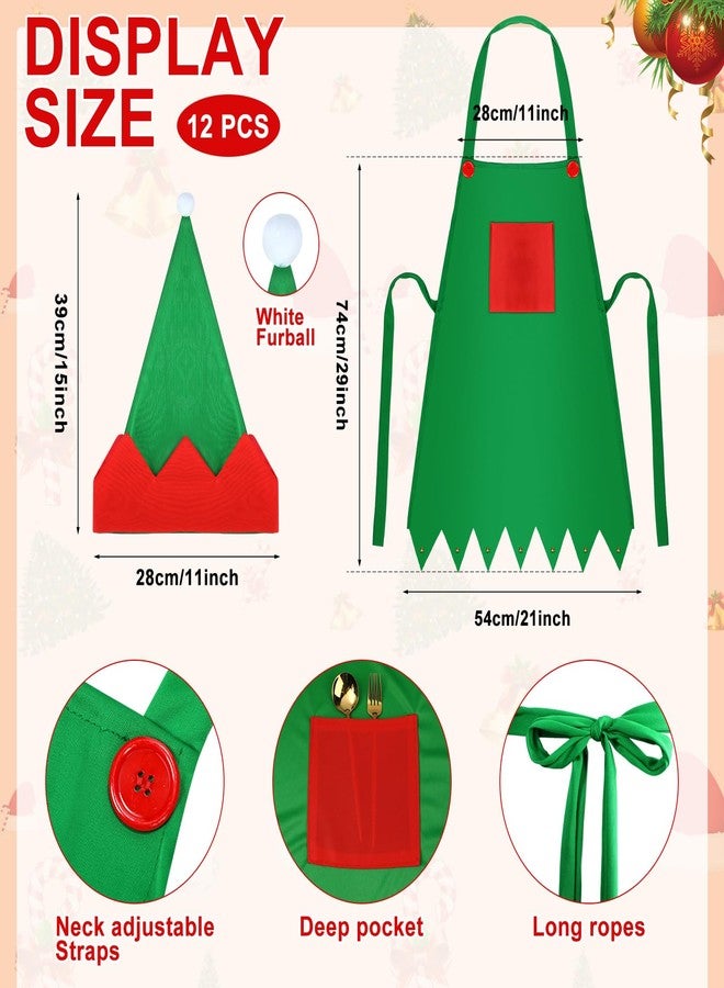 Chuarry 24 Pcs Christmas Elf Apron and Hat Set Christmas Elf Kits Xmas Elf Costume Outfits for Women Party Costume Supplies Accessories (Elf Apron and Hat Set) - Image 2