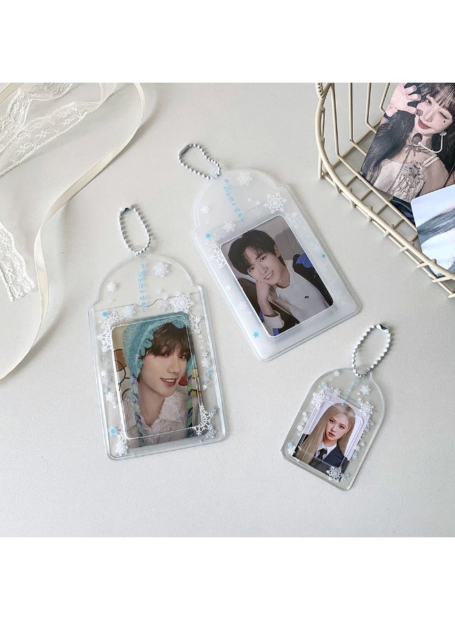 NIBEMINENT 1 - Piece Winter Snowflakes Transparent PVC Kpop Photo Card Holder Pendant Key Chain ID Badge Holder ID Card Holder Photo Card Protector for School ID Office ID Access Card for Women Girls - Image 3