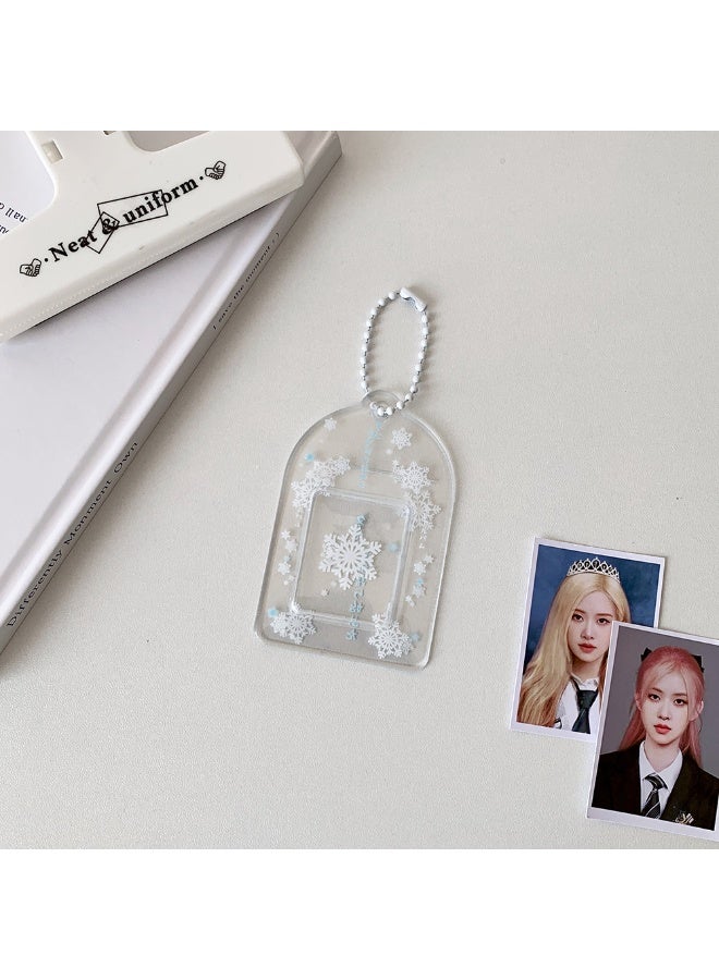 NIBEMINENT 1 - Piece Winter Snowflakes Transparent PVC Kpop Photo Card Holder Pendant Key Chain ID Badge Holder ID Card Holder Photo Card Protector for School ID Office ID Access Card for Women Girls - Image 1