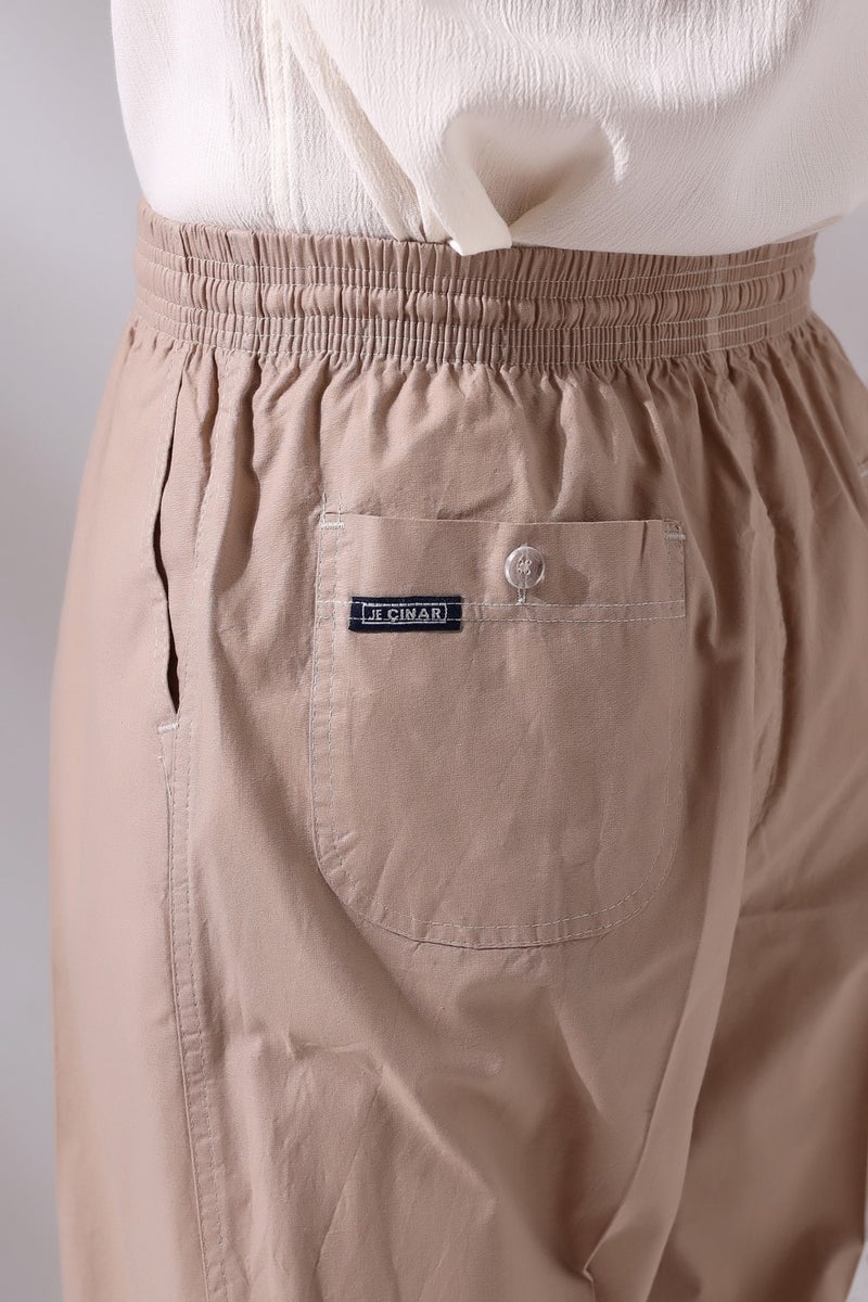 İhvan Online Men's Beige Çınar Casual Cut Elastic Waist Hajj and Umrah Linen Shalwar Trousers  - Image 3