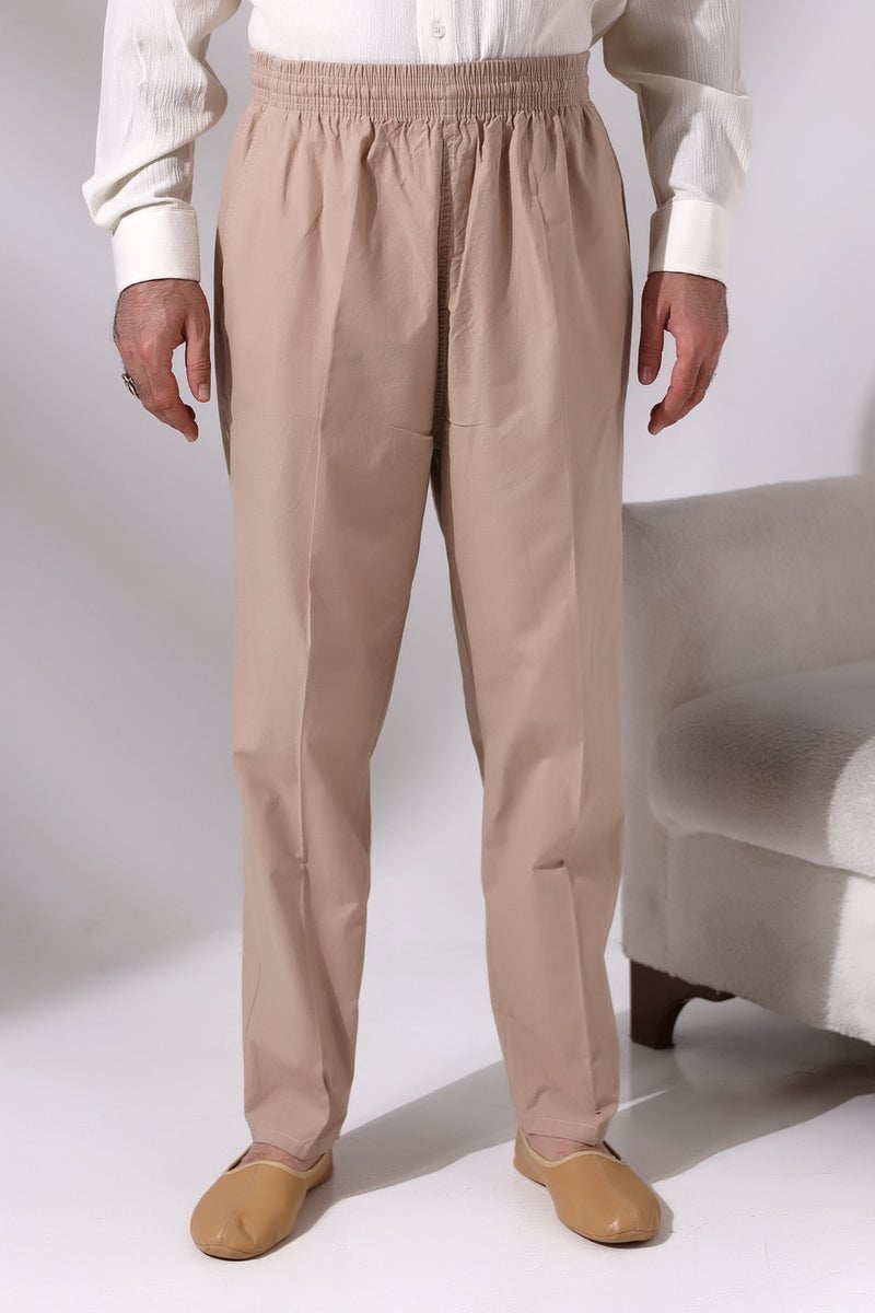 İhvan Online Men's Beige Çınar Casual Cut Elastic Waist Hajj and Umrah Linen Shalwar Trousers  - Image 2