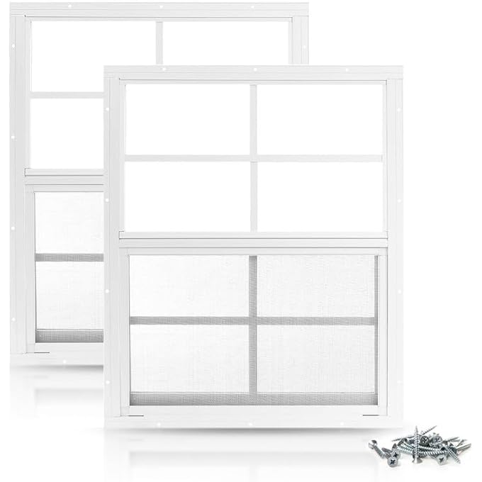2 Pack Shed Window 18" X 23" - Ultra Thick White Aluminum Flush Mount With Tempered Glass And Screen - Shed Windows With Vertical Slider And Screws For Chicken Coop, Sheds, Barns, Playhouses - Image 1