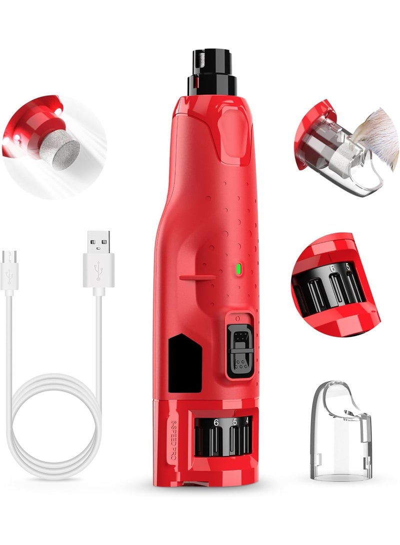SOLARAE Dog Nail Grinder Quiet, Professional 3 Ports Rechargeable Electric Dog Nail Trimmer with Dust Cap, 6-Speed Pet Nail Grinder with 2 LED Lights for Large Medium Small Dogs and Cats, Red - Image 1