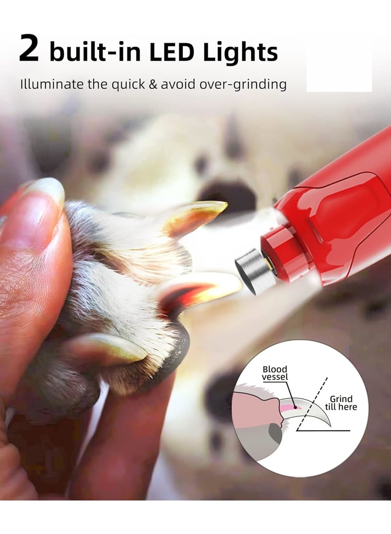 SOLARAE Dog Nail Grinder Quiet, Professional 3 Ports Rechargeable Electric Dog Nail Trimmer with Dust Cap, 6-Speed Pet Nail Grinder with 2 LED Lights for Large Medium Small Dogs and Cats, Red - Image 4