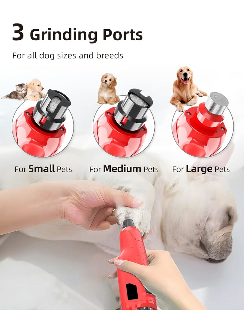 SOLARAE Dog Nail Grinder Quiet, Professional 3 Ports Rechargeable Electric Dog Nail Trimmer with Dust Cap, 6-Speed Pet Nail Grinder with 2 LED Lights for Large Medium Small Dogs and Cats, Red - Image 3