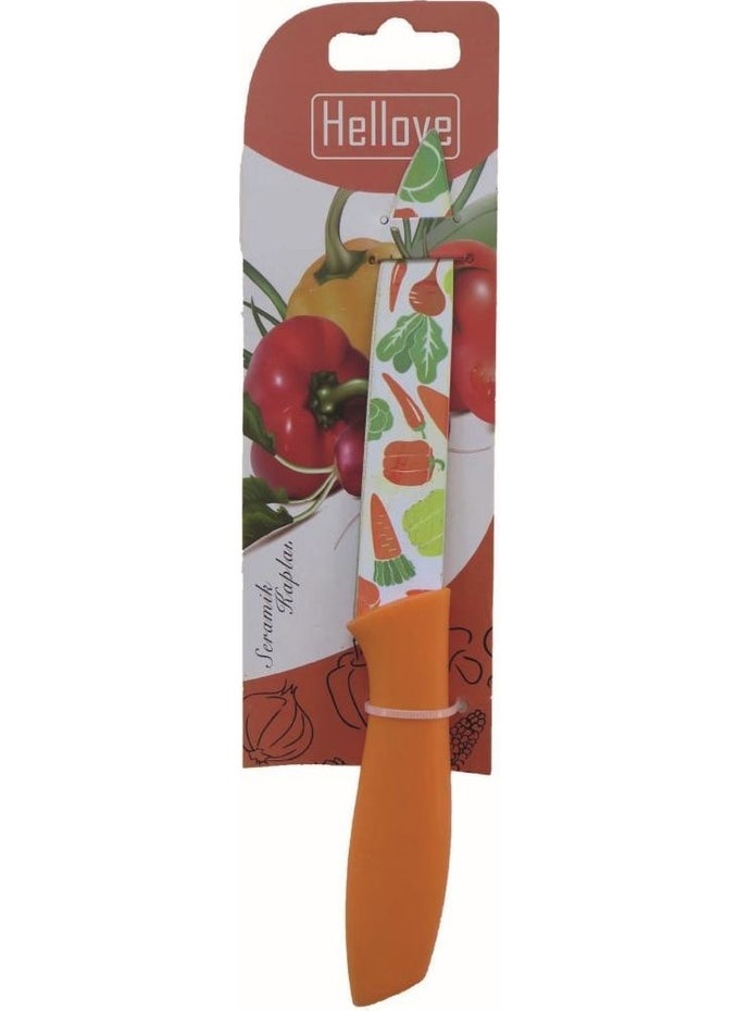 HELLOVE Orange Ceramic Coated Chopping Knife Fruit Vegetable Knife Multi-Purpose Kitchen  - Image 1