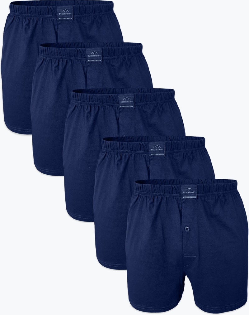 Malabadi Men's Navy Blue 5-Piece Wide Pattern 100% Cotton Boxer MB2400 024  - Image 1