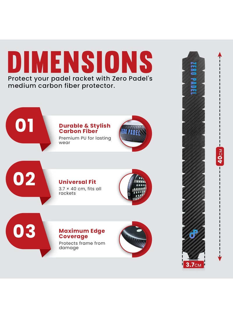 Zero Padel Racket Protector, Carbon Fiber Texture – Medium | Lightweight & Durable for Maximum Edge Protection | Universal Fit, Easy to Apply - Image 3