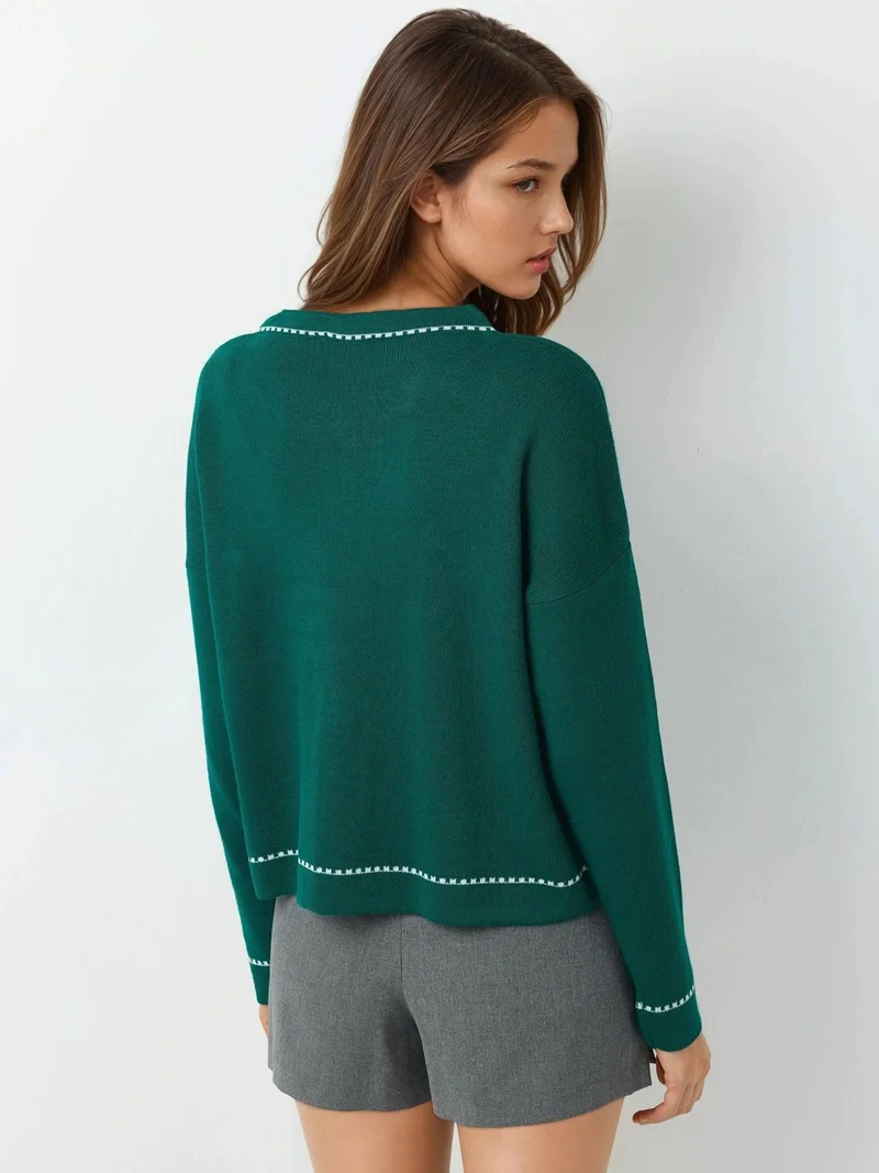 My Fashion Pine Green MY FASHION Ribbed Knit Cardigan with Button Closure for Women | Best Price UAE