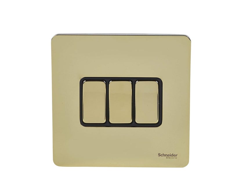Schneider Electric Ultimate 3 Gang Two Way Switch - Polished Brass - Image 1