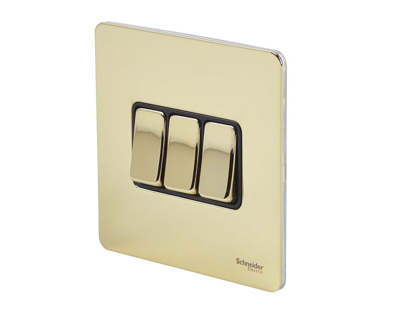 Schneider Electric Ultimate 3 Gang Two Way Switch - Polished Brass - Image 2