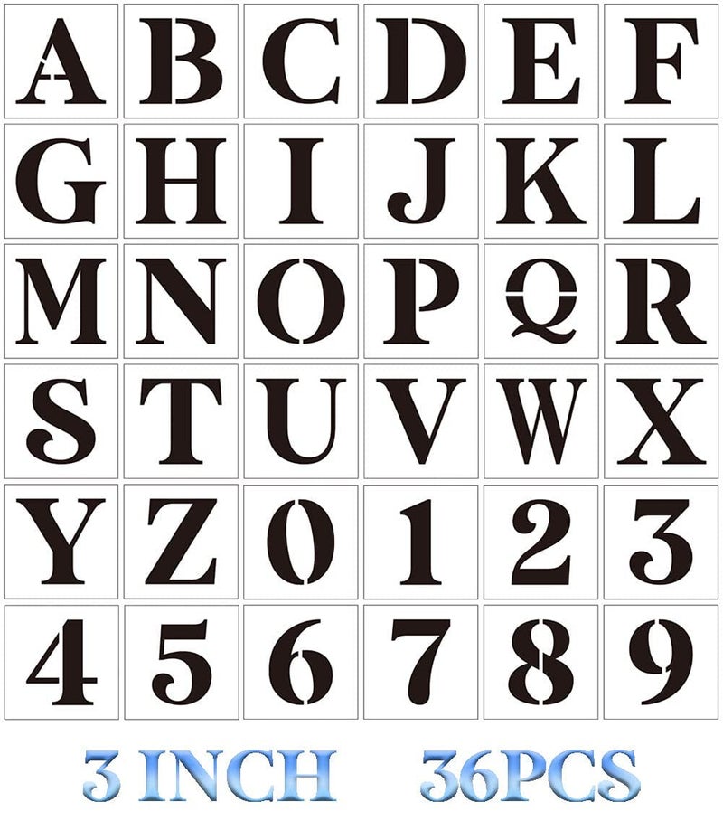 DEQUERA Dequera 3 inch Letter Stencils for Painting On Wood36pcs Stencils Letter Alphabet Number Stencil Templates for Wood Wall Door Porch