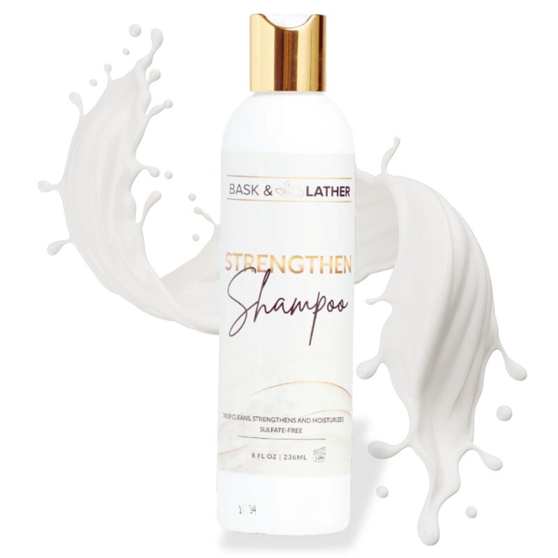 BASK & LATHER Strengthen Hair Shampoo â€“ All-Natural, pHâ€‘Balanced Formula for Hair Growth & Repair, Sulfateâ€‘Free, Siliconeâ€‘Free, Parabenâ€‘Free, 8 oz - Image 1