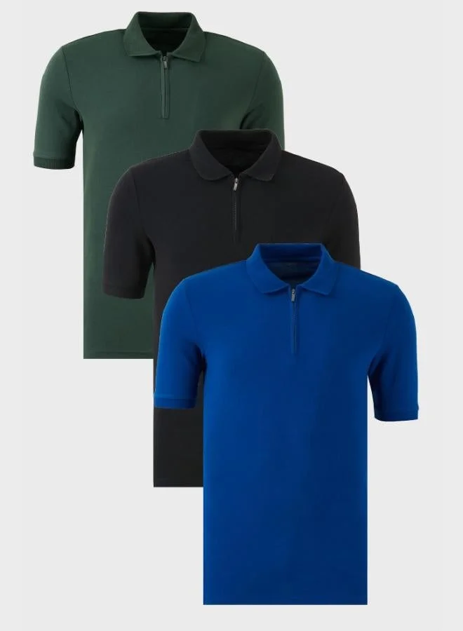 Buratti Buratti Cotton Regular Fit Half Zipper 3-Pack Polo Collar T-Shirt Men's Polo Collar T-Shirt 5903008S3