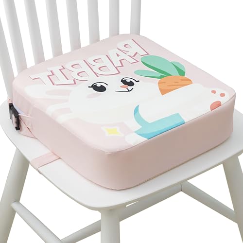 Eiury Toddler Booster Seat for Dining Table Portable Kids Booster Seat with Safety Buckles Portable Increasing Booster Cushion with NonSlip Bottom Pink Rabbit - Image 1