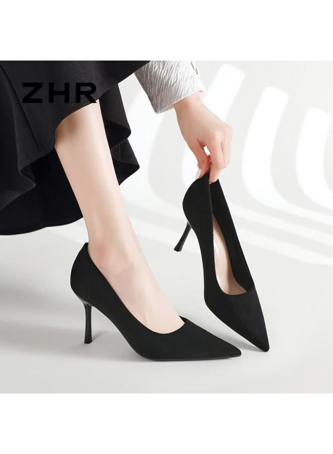 Zhr Zese Women's High Heels French Style Elegant Low-cut Single Shoes Graceful Commuting Stiletto Pointed Toe Ie07 Black Size 37 - Image 3