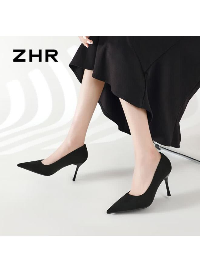 Zhr Zese Women's High Heels French Style Elegant Low-cut Single Shoes Graceful Commuting Stiletto Pointed Toe Ie07 Black Size 37 - Image 2