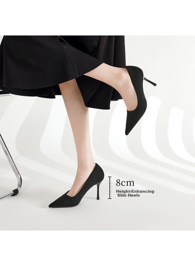 Zhr Zese Women's High Heels French Style Elegant Low-cut Single Shoes Graceful Commuting Stiletto Pointed Toe Ie07 Black Size 37 - Image 4