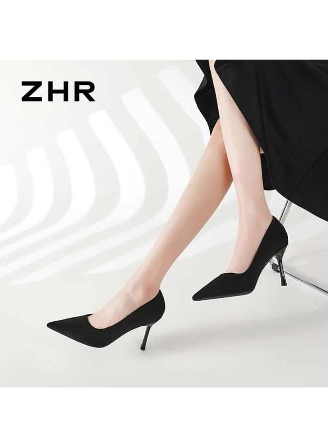 Zhr Zese Women's High Heels French Style Elegant Low-cut Single Shoes Graceful Commuting Stiletto Pointed Toe Ie07 Black Size 37 - Image 5