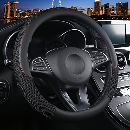 Cxtiy Premium Ice Silk Steering Wheel Cover - Soft, Breathable, and Anti-Slip for Ultimate Comfort and Style Fit Most of Cars SUV Auto Vehicle (C-Black) - Image 1