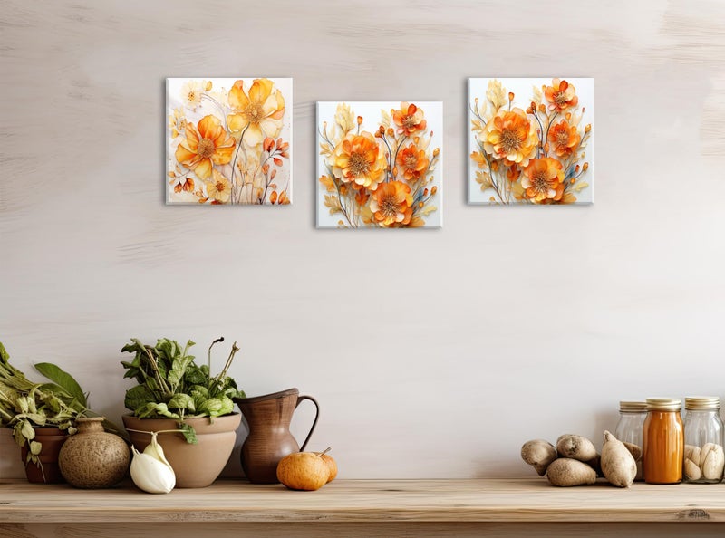 AIYISU Orange Wall Art Floral Pictures Wall Decor for Bathroom Abstract Wildflower Canvas Prints Nature Poppy Flowers Painting Botanical Plant Artwork for Living Room Bedroom Home Decorations 12x12"" 3 Pcs - Image 4