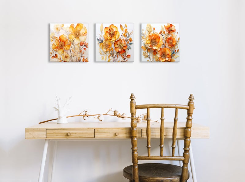 AIYISU Orange Wall Art Floral Pictures Wall Decor for Bathroom Abstract Wildflower Canvas Prints Nature Poppy Flowers Painting Botanical Plant Artwork for Living Room Bedroom Home Decorations 12x12"" 3 Pcs - Image 5