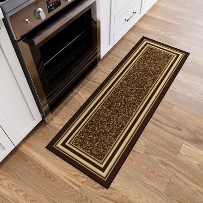 Ottomanson Hallway Runner Rug 20" x 59" Non Slip Border Area Rugs Easy to Clean Laundry Rug Runner Durable & Pet Friendly Floor Carpet Runners for Hallways Entryway Living Room Kitchen, Brown