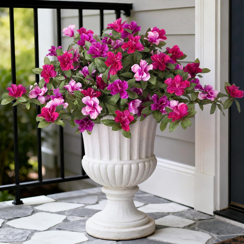 Ammyoo Artificial Fake Azalea Flowers for Outdoor Spring Decoration, Faux Silk Flower for Summer UV Resistant Look Real Plants for Garden Yard Porch Walkway Indoor Decor, 2PCS - Image 1