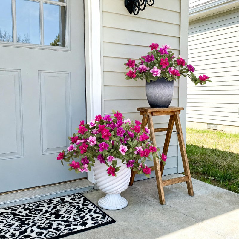 Ammyoo Artificial Fake Azalea Flowers for Outdoor Spring Decoration, Faux Silk Flower for Summer UV Resistant Look Real Plants for Garden Yard Porch Walkway Indoor Decor, 2PCS - Image 3