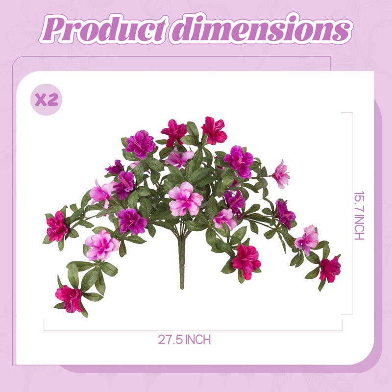 Ammyoo Artificial Fake Azalea Flowers for Outdoor Spring Decoration, Faux Silk Flower for Summer UV Resistant Look Real Plants for Garden Yard Porch Walkway Indoor Decor, 2PCS - Image 2