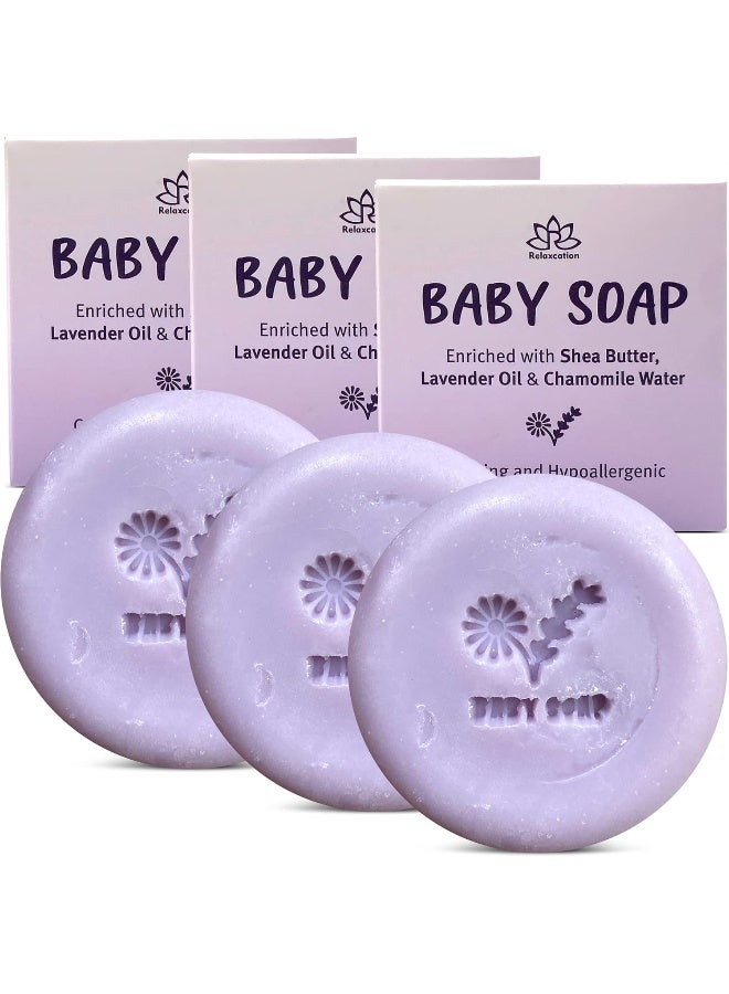 Relaxcation Baby Soap Bar with Lavender Essential Oils, Organic Chamomile Water and Shea Butter - Naturally Cold Processed in USA (3) - Image 1