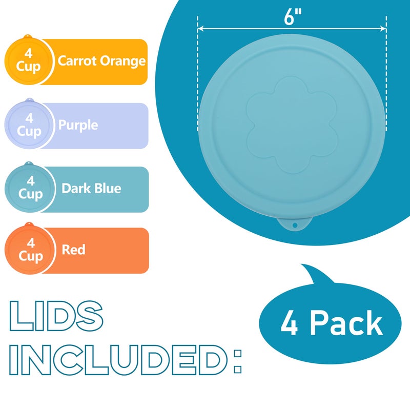 LUVCOSY 4 Cup Silicone Replacement Lids Storage Cover for Pyrex 7201-PC Glass Bowls (Container not Included) 4 Pack Microwave, Dishwasher and Freezer Safe - Image 2