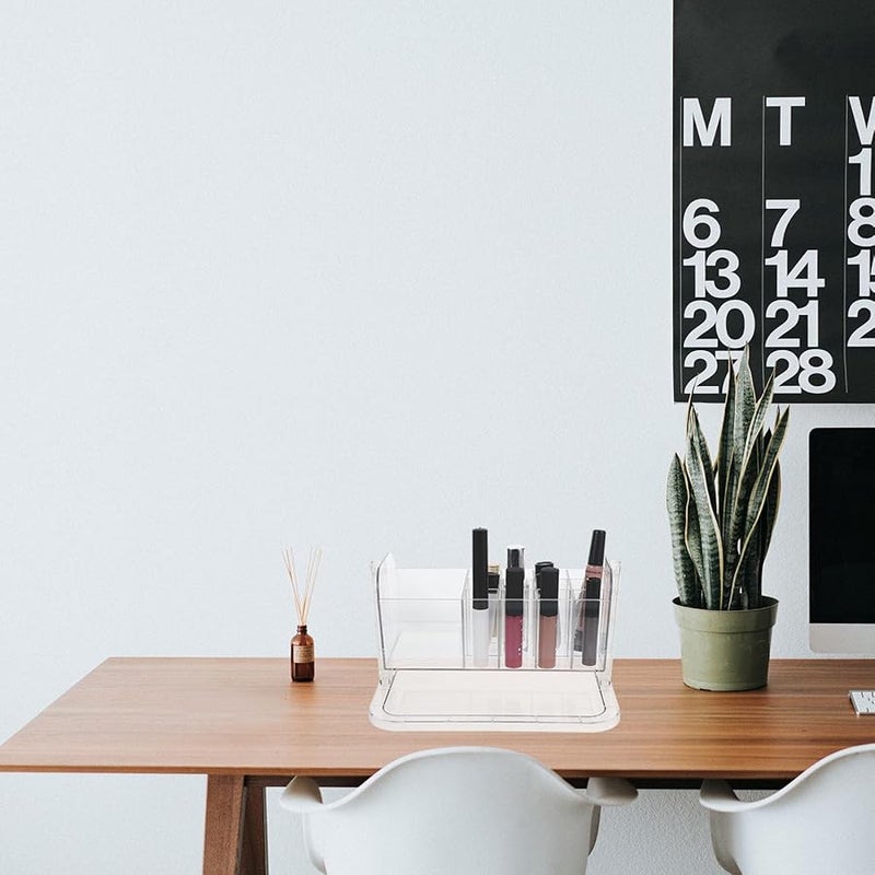 حامل فرش المكياج الدوار الشفاف الأبيض مع قاعدة مسطحة مستقرة لتخزين المكتب - Image 4