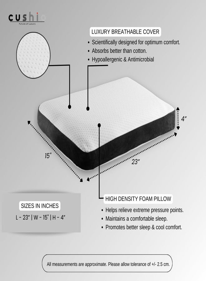 CUSHIO Memory Foam Orthopedic Pillow - Size 23"x15"x4" (Pack of 3) Cervical Pillow for Neck & Shoulder Pain Relief | Wake Up Refreshed | Free Removable Zipper Cover (White & Grey) - Image 2