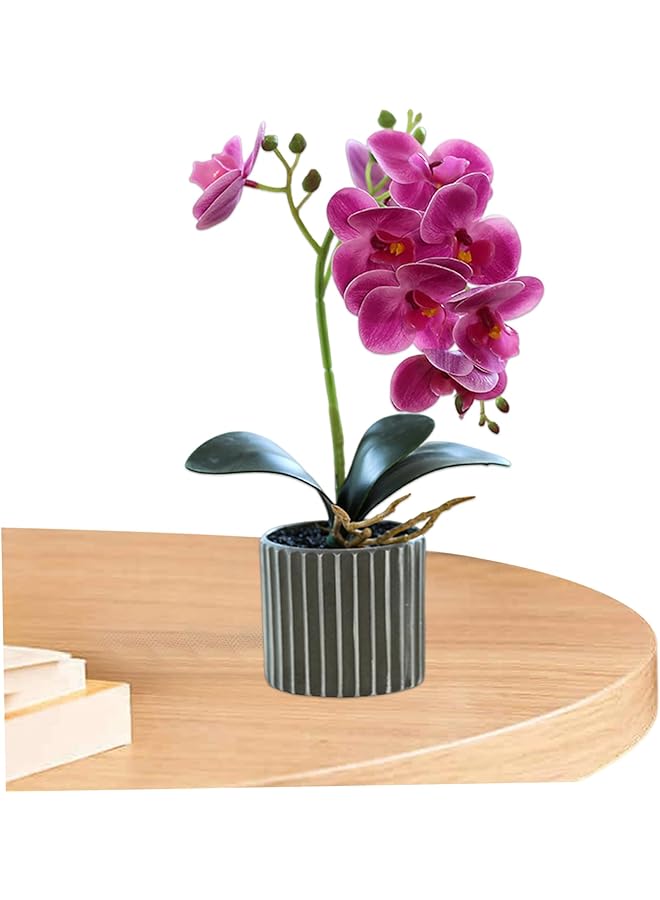 إيروريكس زهور صناعية من نوع أوركيد بطول 12.6 بوصة، زهور صناعية واقعية في وعاء، زهور صناعية مزخرفة بلمسة حقيقية لقطع مركزية للطاولة، باللون الأرجواني - Image 2