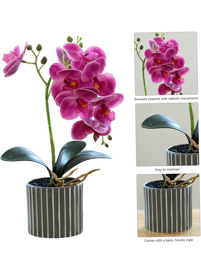 إيروريكس زهور صناعية من نوع أوركيد بطول 12.6 بوصة، زهور صناعية واقعية في وعاء، زهور صناعية مزخرفة بلمسة حقيقية لقطع مركزية للطاولة، باللون الأرجواني - Image 1