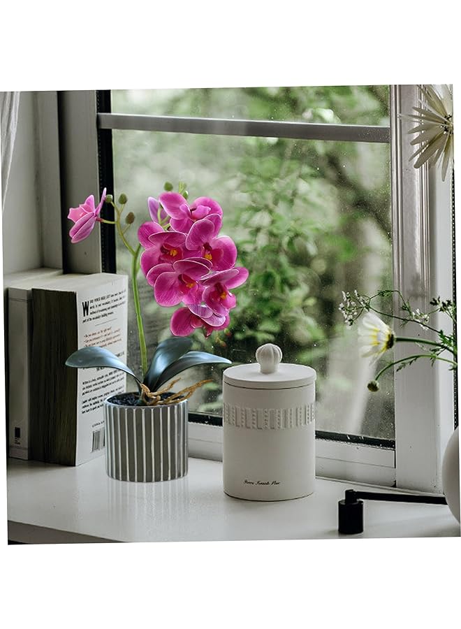 إيروريكس زهور صناعية من نوع أوركيد بطول 12.6 بوصة، زهور صناعية واقعية في وعاء، زهور صناعية مزخرفة بلمسة حقيقية لقطع مركزية للطاولة، باللون الأرجواني - Image 3