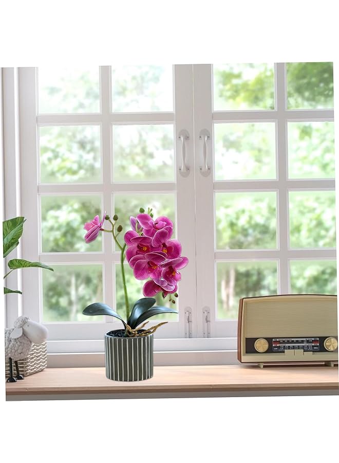 إيروريكس زهور صناعية من نوع أوركيد بطول 12.6 بوصة، زهور صناعية واقعية في وعاء، زهور صناعية مزخرفة بلمسة حقيقية لقطع مركزية للطاولة، باللون الأرجواني - Image 4