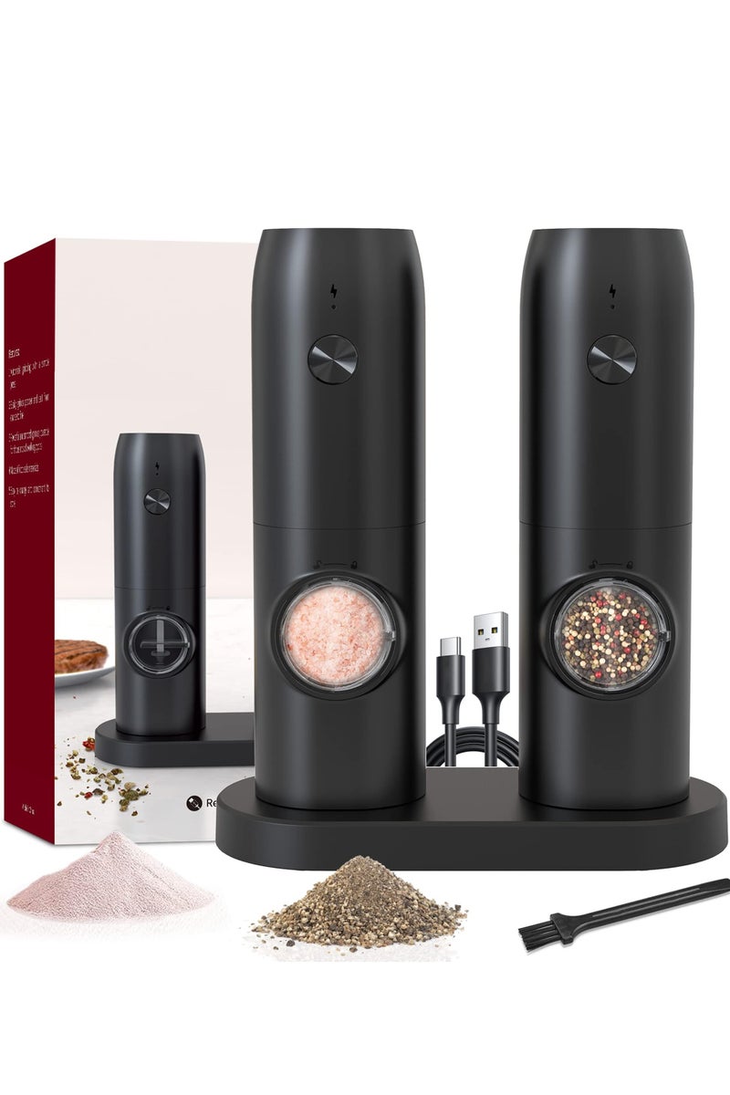 WENTCCION Electric Salt and Pepper Grinder Set of 2, Automatic Pepper Mill,USB Rechargeable, Adjustable Coarseness, One-handed Operation, Ceramic Burr, Refillable, Auto Grinders with Charging Base LED Light - Image 1