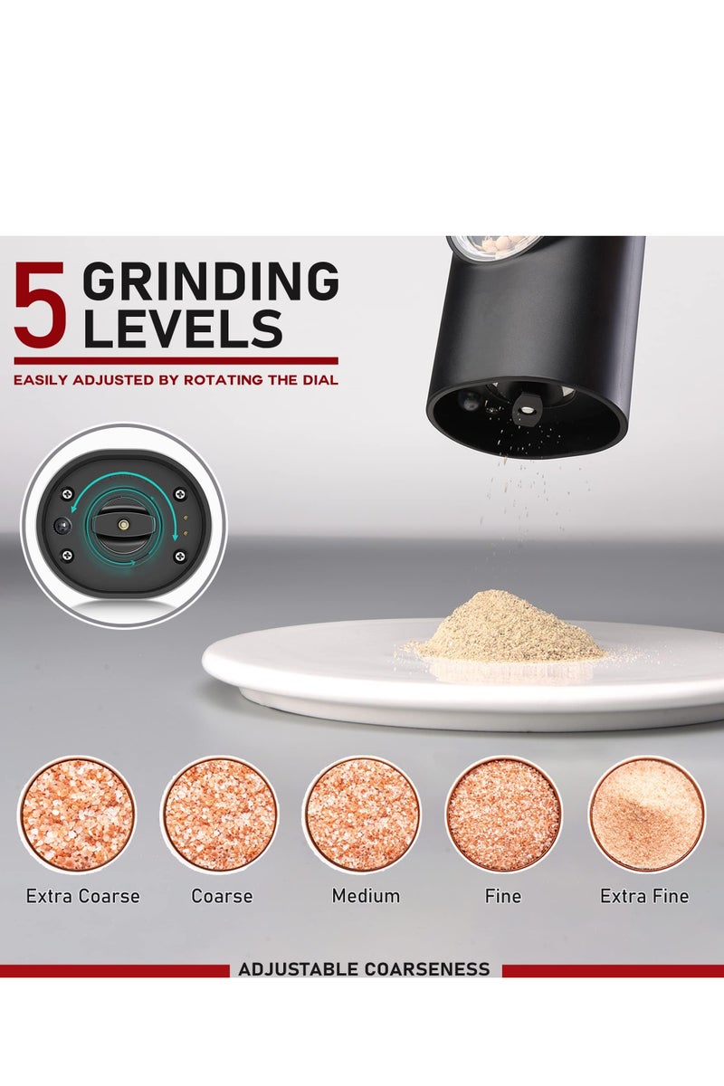 WENTCCION Electric Salt and Pepper Grinder Set of 2, Automatic Pepper Mill,USB Rechargeable, Adjustable Coarseness, One-handed Operation, Ceramic Burr, Refillable, Auto Grinders with Charging Base LED Light - Image 2