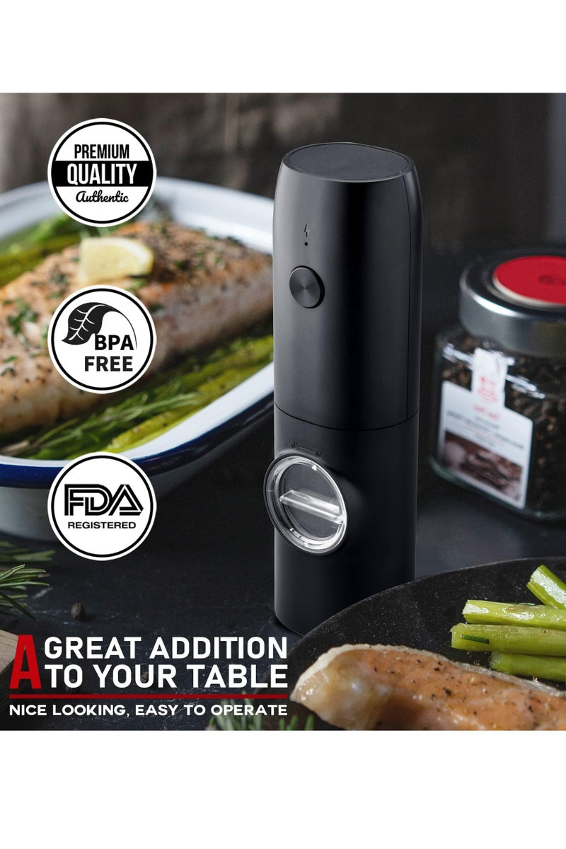 WENTCCION Electric Salt and Pepper Grinder Set of 2, Automatic Pepper Mill,USB Rechargeable, Adjustable Coarseness, One-handed Operation, Ceramic Burr, Refillable, Auto Grinders with Charging Base LED Light - Image 5