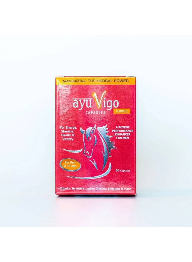 AyuVigo Forte Herbal Capsules for Men Energy, Stamina, Vitality & Performance Support with Ashwagandha, Tribulus and Shilajit 60 Capsules
