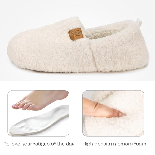 EverFoams Women’s Soft Curly Full Slippers Memory Foam Lightweight House Shoes Cozy Loafer with Polar Fleece Lining Cream White,8.5 US - Image 4