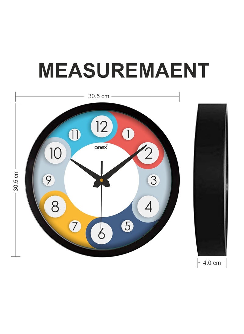 OREX - OREX Stylish Plastic Wall Clock for Home, Bedroom, Kitchen, Living Room, Office, 12 Inches in Size with Black Colour Ring - (OC-081) - Image 1