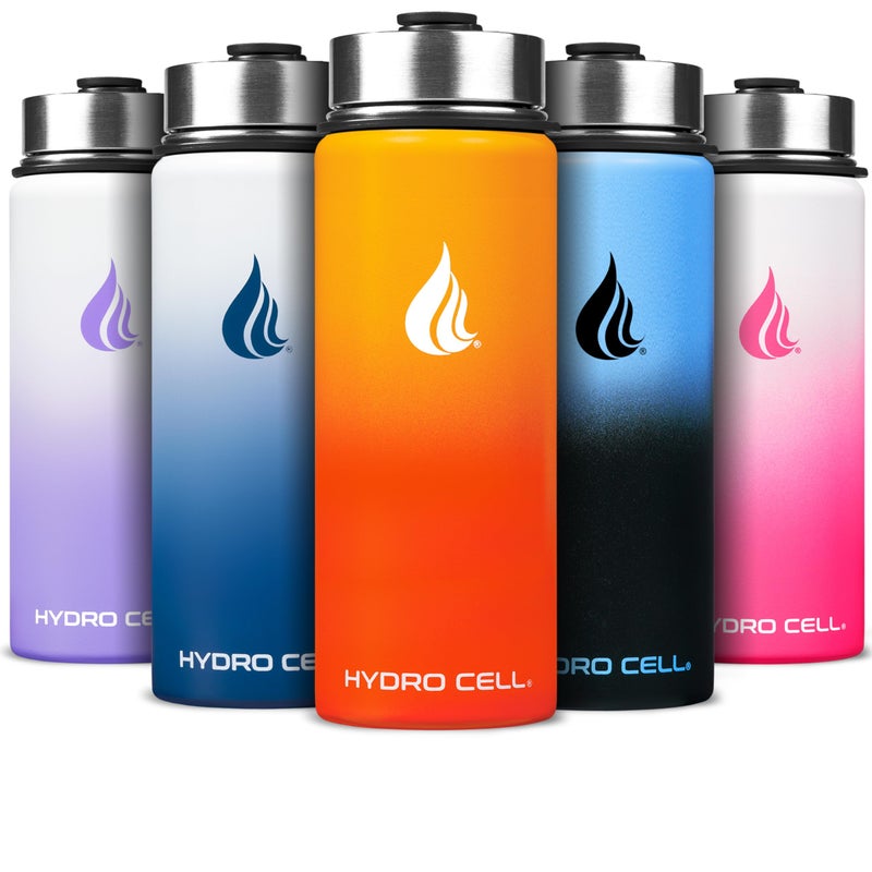 HYDRO CELL Stainless Steel Insulated Water Bottle with Straw For Cold Hot Drinks Metal Vacuum Flask with Screw Cap and Modern Leakproof Sport Thermos for Adults RedOrange 18oz