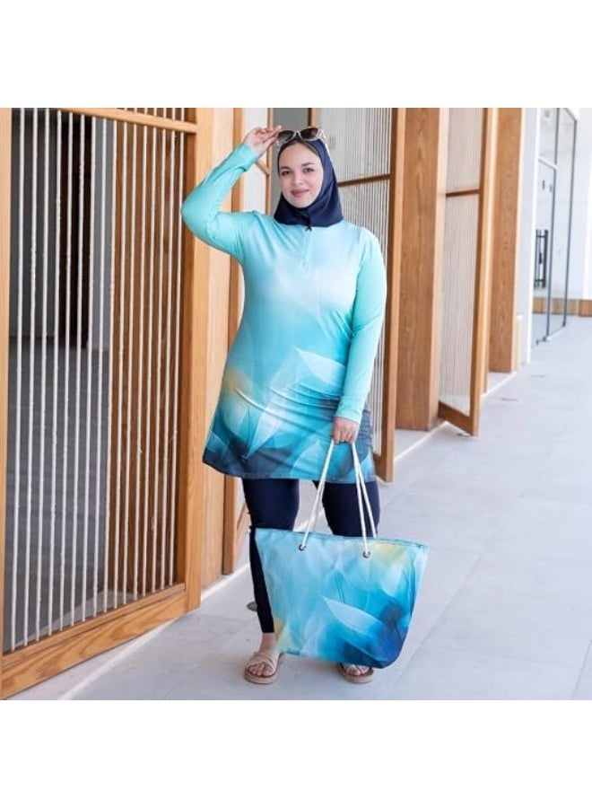 Women's 3-piece burkini swimsuit - vest, pants and turban in quick-drying material for beach and swimming pools (BS21) - Image 3