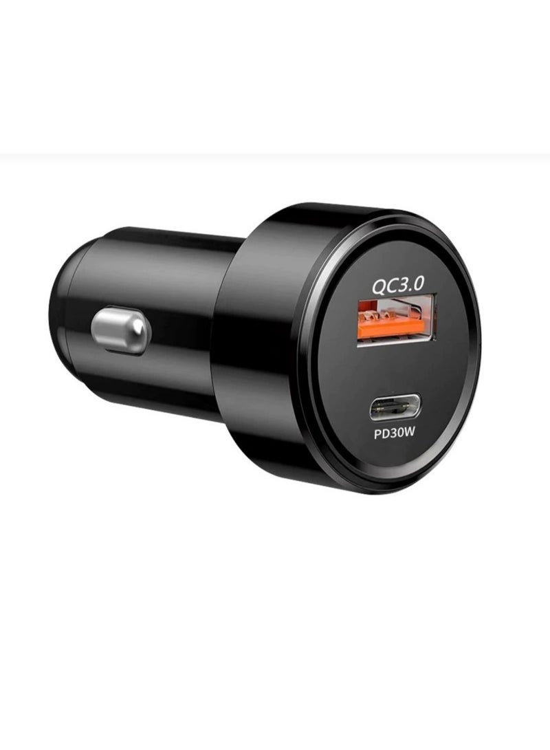 شاحن سيارة QC3.0 PD30W شحن سريع أسود - Image 1
