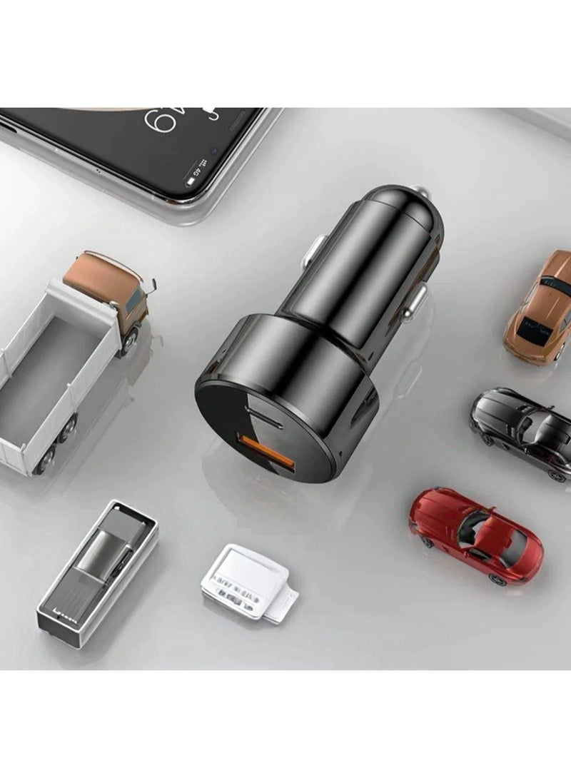 شاحن سيارة QC3.0 PD30W شحن سريع أسود - Image 2