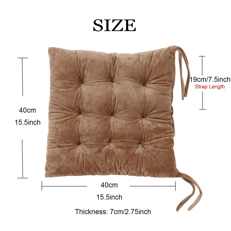MissSoul 2 Pack Square Seat Cushion Chair Pads for Kitchen Dining Chairs  Soft Comfort Velvet Chair Mat Pillow Cushions with Ties for Office Desk Living Room Tatami 15.5 ""  Khaki - Image 1
